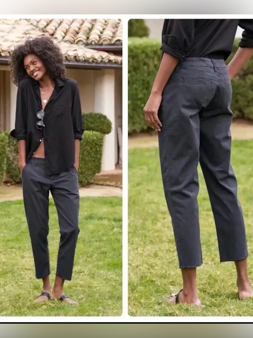 FRANK & EILEEN WICKLOW CHINO PANTS CROP WASHED BLACK SIZE 6 Preppy